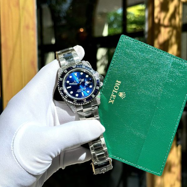 Đồng Hồ Rolex Submariner Mặt Xanh Blue Chế Tác Đính Moissanite + Sapphire Tổng Hợp 41mm (2)