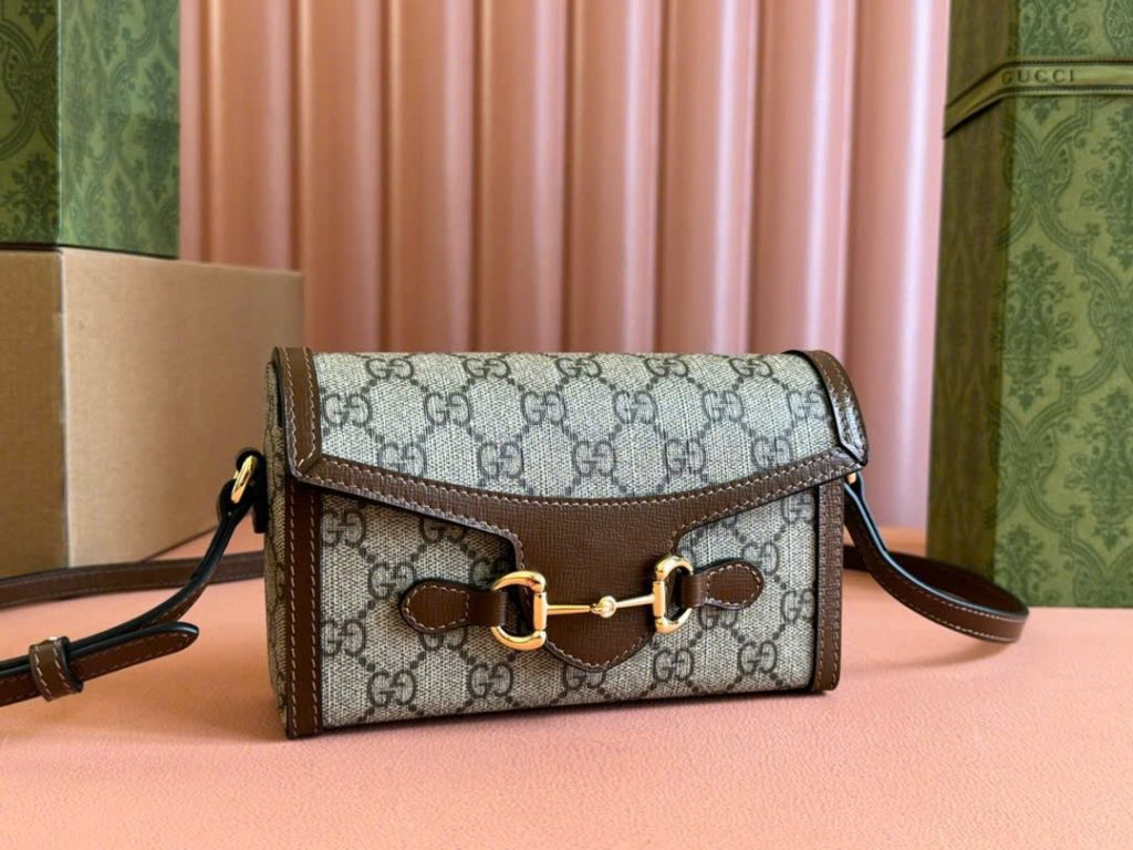 Túi Đeo Chéo Gucci Horsebit 1955 Mini Siêu Cấp Màu Nâu 18cm (2)