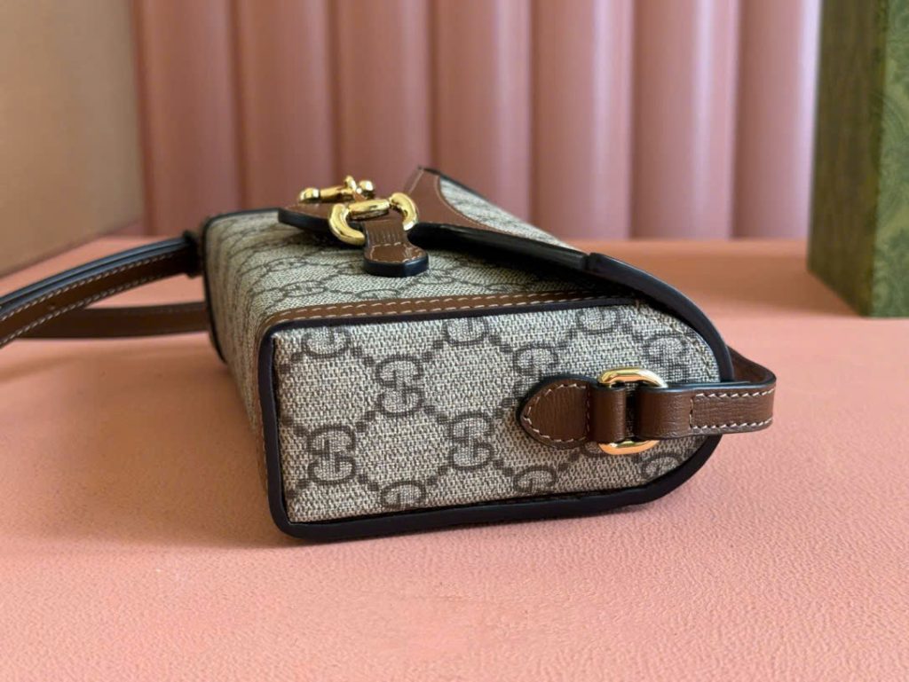 Túi Đeo Chéo Gucci Horsebit 1955 Mini Siêu Cấp Màu Nâu 18cm (2)