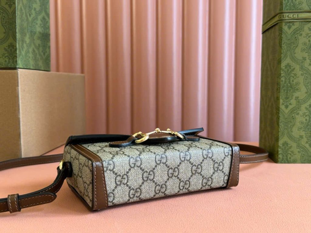 Túi Đeo Chéo Gucci Horsebit 1955 Mini Siêu Cấp Màu Nâu 18cm (2)