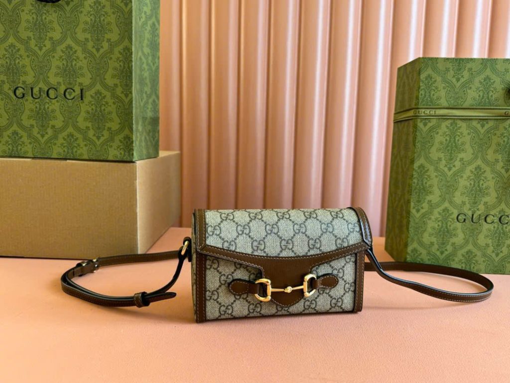 Túi Đeo Chéo Gucci Horsebit 1955 Mini Siêu Cấp Màu Nâu 18cm (2)