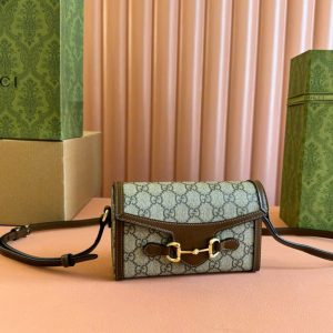 Túi Đeo Chéo Gucci Horsebit 1955 Mini Siêu Cấp Màu Nâu 18cm (2)