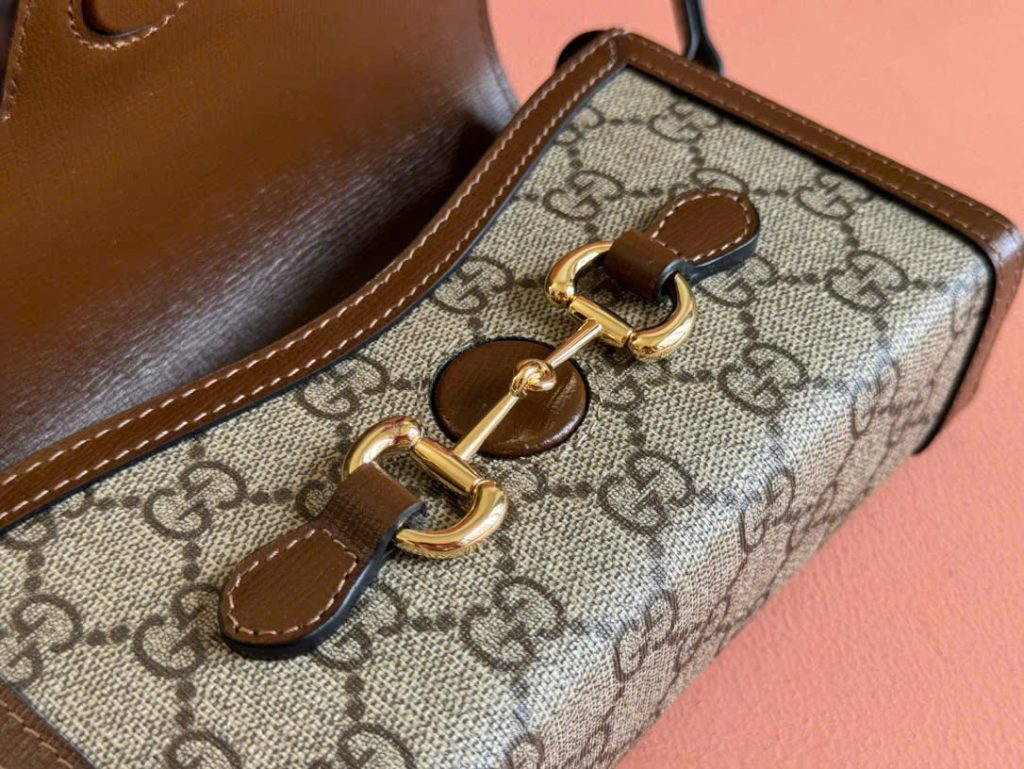Túi Đeo Chéo Gucci Horsebit 1955 Mini Siêu Cấp Màu Nâu 18cm (2)
