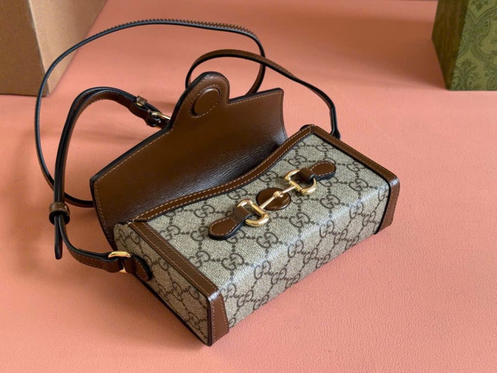 Túi Đeo Chéo Gucci Horsebit 1955 Mini Siêu Cấp Màu Nâu 18cm (2)