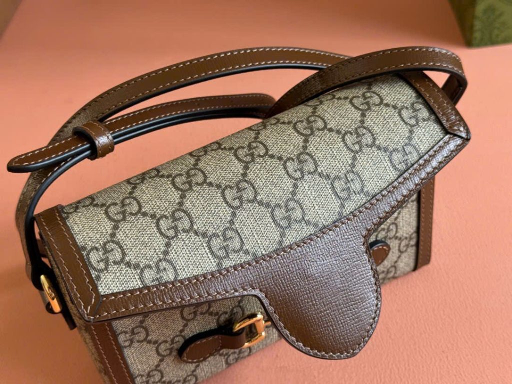 Túi Đeo Chéo Gucci Horsebit 1955 Mini Siêu Cấp Màu Nâu 18cm (2)