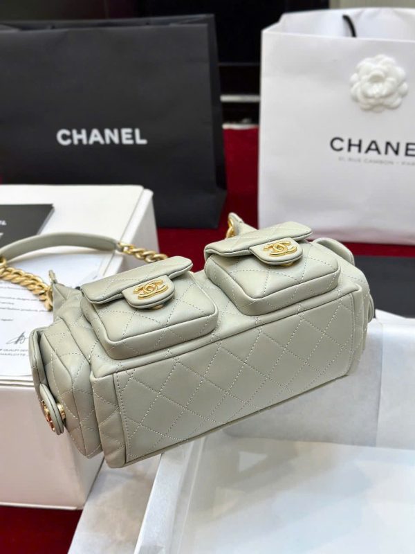 Túi Xách Chanel Hobo Small Siêu Cấp Nữ Da Cừu Màu Xám Nhạt 31x22x15cm (2)