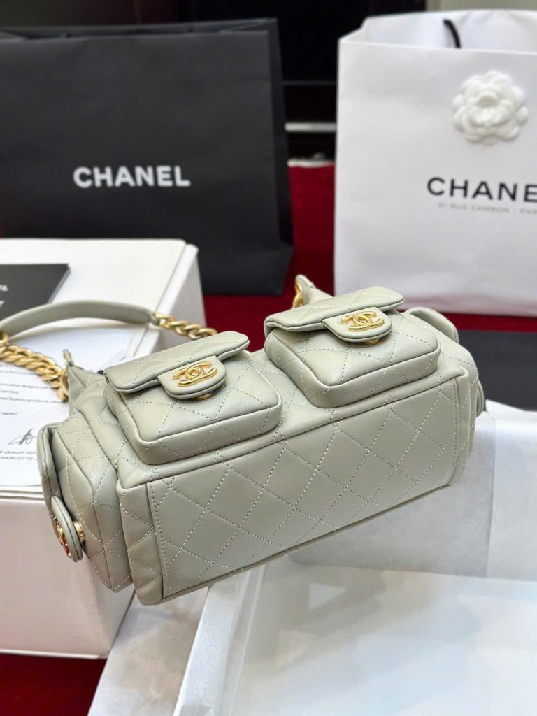 Túi Xách Chanel Hobo Small Siêu Cấp Nữ Da Cừu Màu Xám Nhạt 31x22x15cm (2)