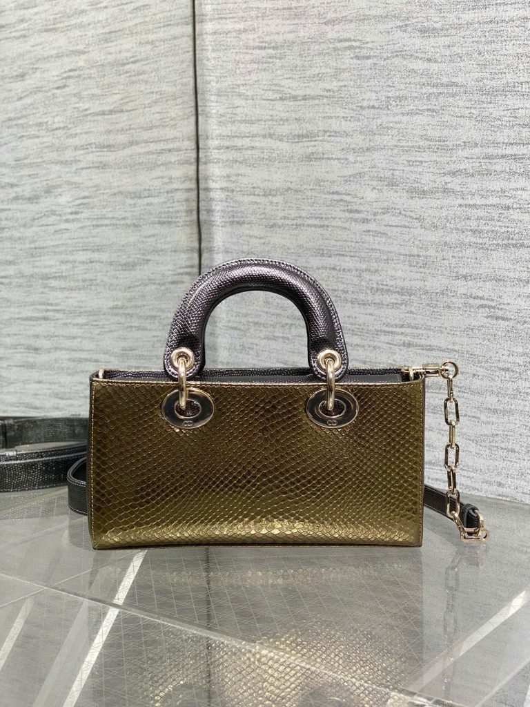Túi Xách Dior D-Joy Siêu Cấp Màu Vàng Ánh Kim Hoạ Tiết Da Rắn 22cm (2)