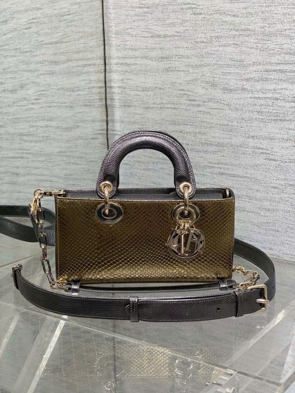 Túi Xách Dior D-Joy Siêu Cấp Màu Vàng Ánh Kim Hoạ Tiết Da Rắn 22cm (2)