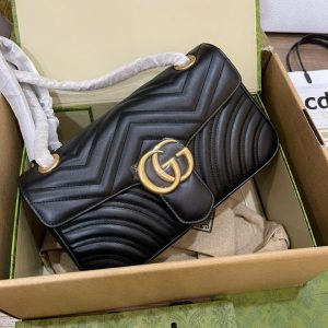 Túi Xách Gucci Marmont Siêu Cấp Nữ Màu Đen Khoá Vàng 26cm (2)