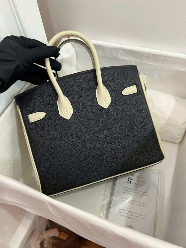 Túi Xách Hermes Birkin Like Auth Nữ Mix 2 Màu Trắng Đen 25cm (2)