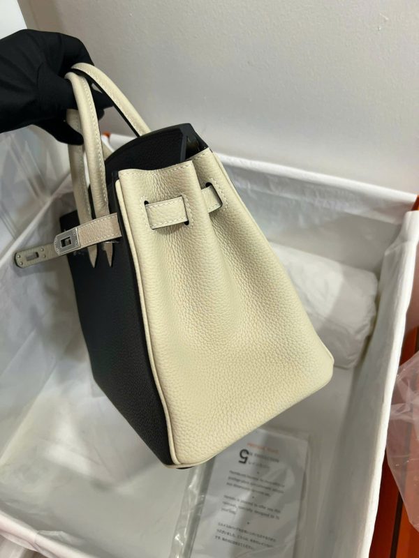 Túi Xách Hermes Birkin Like Auth Nữ Mix 2 Màu Trắng Đen 25cm (2)