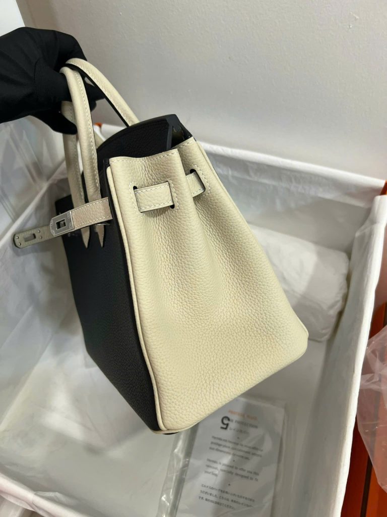 Túi Xách Hermes Birkin Like Auth Nữ Mix 2 Màu Trắng Đen 25cm (2)