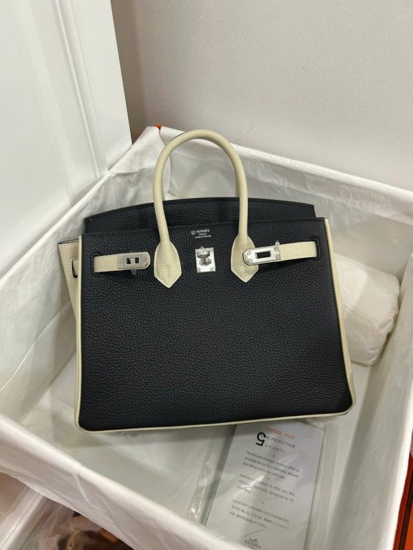 Túi Xách Hermes Birkin Like Auth Nữ Mix 2 Màu Trắng Đen 25cm (2)