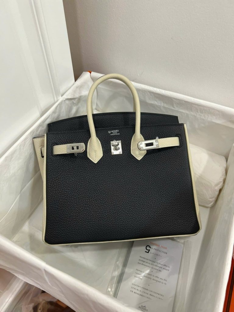Túi Xách Hermes Birkin Like Auth Nữ Mix 2 Màu Trắng Đen 25cm (2)