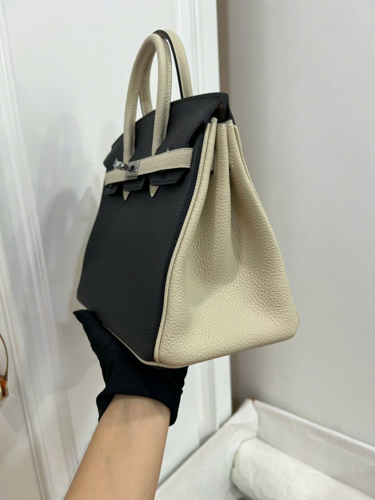 Túi Xách Hermes Birkin Like Auth Nữ Mix 2 Màu Trắng Đen 25cm (2)
