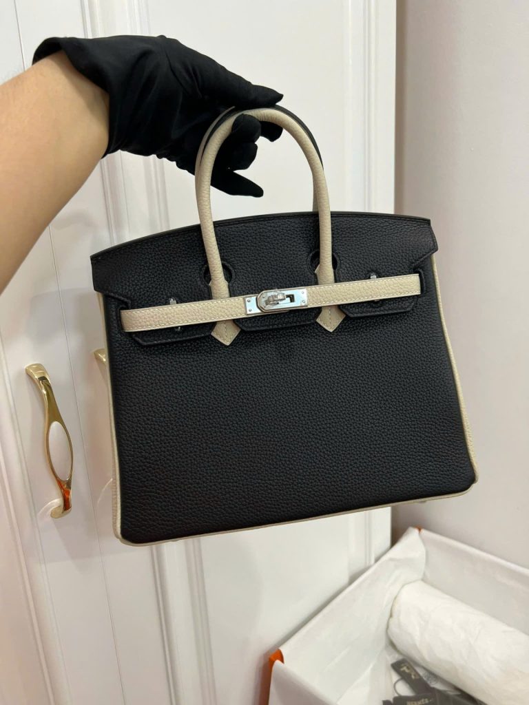 Túi Xách Hermes Birkin Like Auth Nữ Mix 2 Màu Trắng Đen 25cm (2)