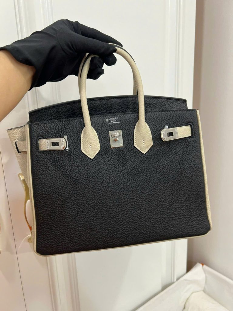 Túi Xách Hermes Birkin Like Auth Nữ Mix 2 Màu Trắng Đen 25cm (2)