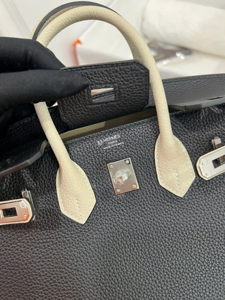 Túi Xách Hermes Birkin Like Auth Nữ Mix 2 Màu Trắng Đen 25cm (2)