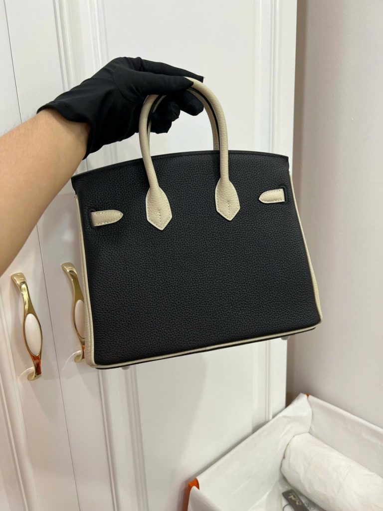 Túi Xách Hermes Birkin Like Auth Nữ Mix 2 Màu Trắng Đen 25cm (2)