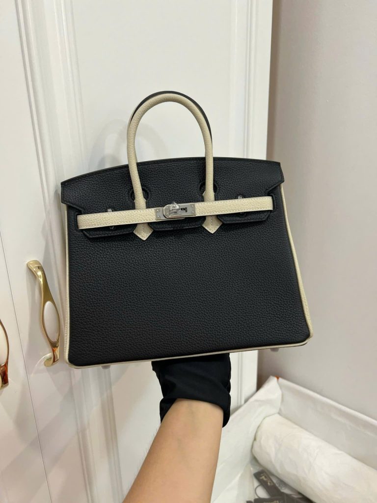 Túi Xách Hermes Birkin Like Auth Nữ Mix 2 Màu Trắng Đen 25cm (2)