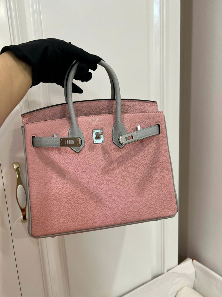 Túi Xách Hermes Birkin Siêu Cấp Nữ Mix 2 Màu Hồng Xám 25cm (2)