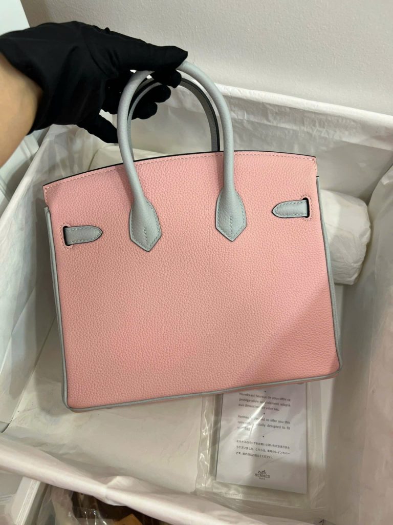 Túi Xách Hermes Birkin Siêu Cấp Nữ Mix 2 Màu Hồng Xám 25cm (2)