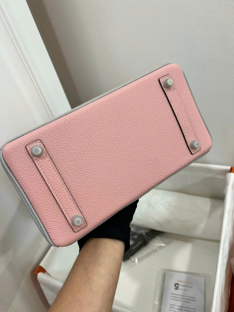Túi Xách Hermes Birkin Siêu Cấp Nữ Mix 2 Màu Hồng Xám 25cm (2)