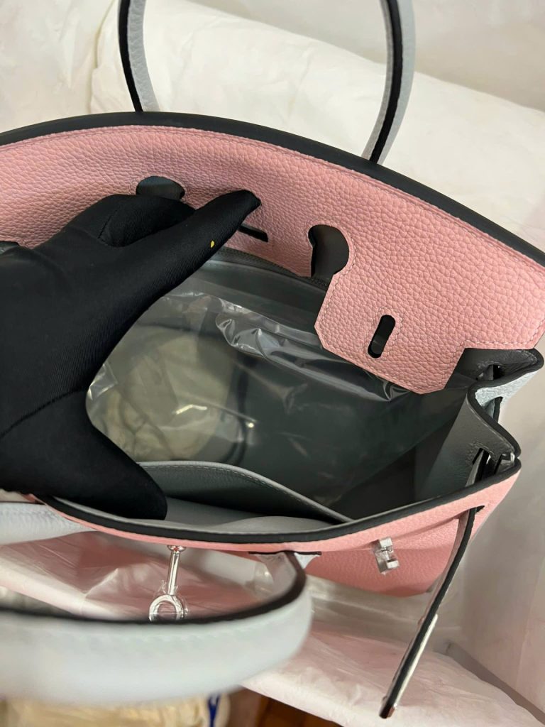 Túi Xách Hermes Birkin Siêu Cấp Nữ Mix 2 Màu Hồng Xám 25cm (2)
