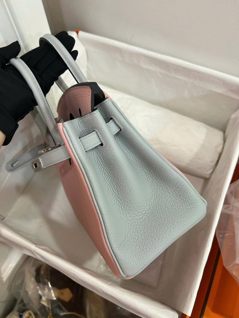 Túi Xách Hermes Birkin Siêu Cấp Nữ Mix 2 Màu Hồng Xám 25cm (2)