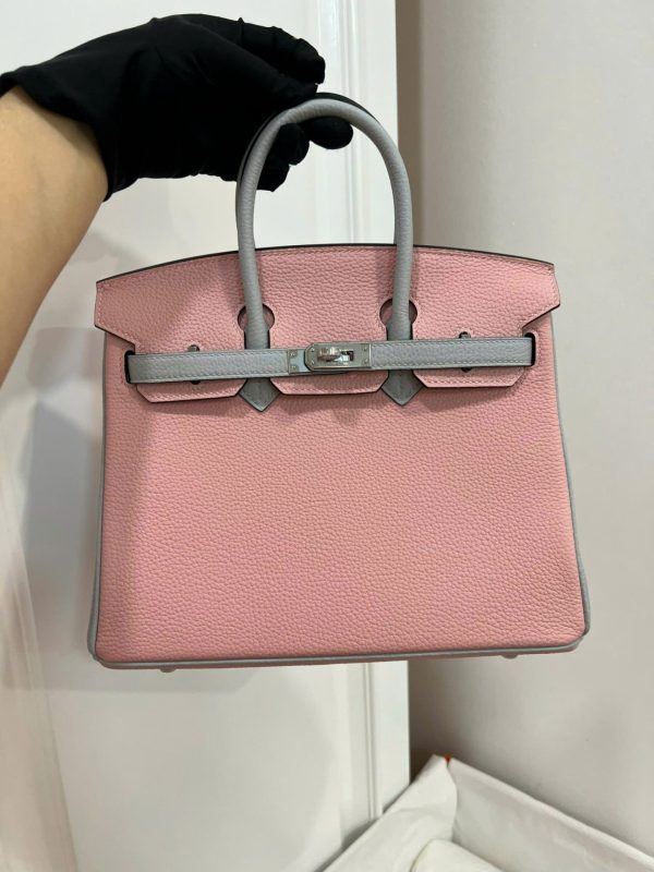 Túi Xách Hermes Birkin Siêu Cấp Nữ Mix 2 Màu Hồng Xám 25cm (2)