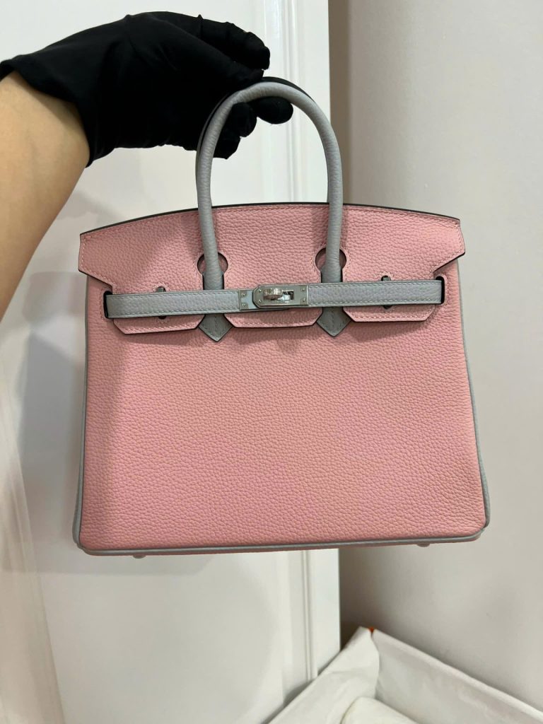 Túi Xách Hermes Birkin Siêu Cấp Nữ Mix 2 Màu Hồng Xám 25cm (2)