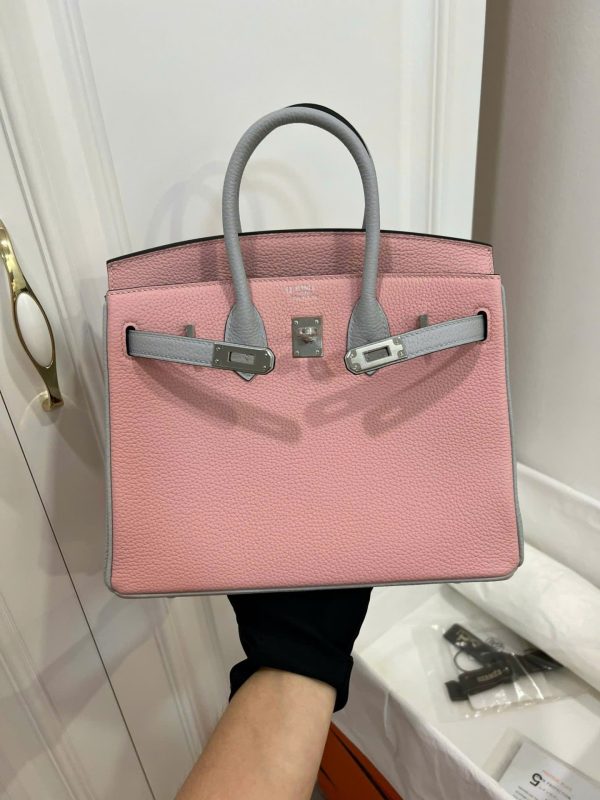 Túi Xách Hermes Birkin Siêu Cấp Nữ Mix 2 Màu Hồng Xám 25cm (2)