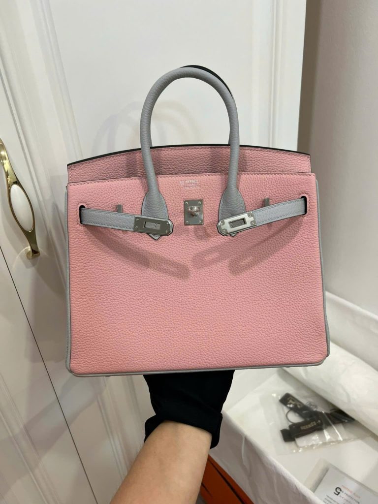 Túi Xách Hermes Birkin Siêu Cấp Nữ Mix 2 Màu Hồng Xám 25cm (2)