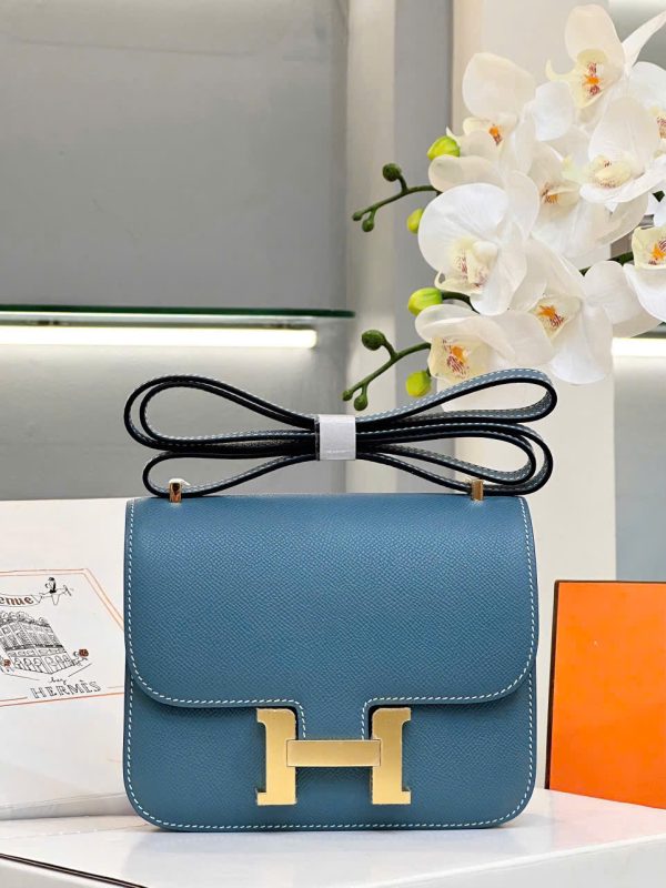 Túi Xách Hermes Constance Siêu Cấp Nữ Màu Xanh Dương Khoá Vàng 18cm (2)