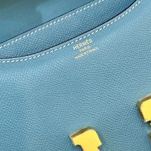 Túi Xách Hermes Constance Siêu Cấp Nữ Màu Xanh Dương Khoá Vàng 18cm (2)