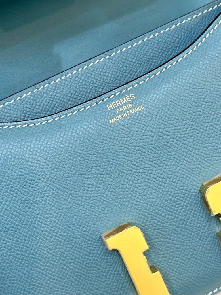 Túi Xách Hermes Constance Siêu Cấp Nữ Màu Xanh Dương Khoá Vàng 18cm (2)