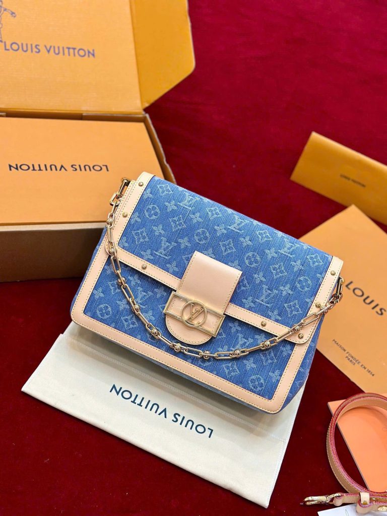 Túi Xách Louis Vuitton LV Dauphine Soft MM Replica 11 Chất Vải Denim Monogram 28x20x11cm (2)