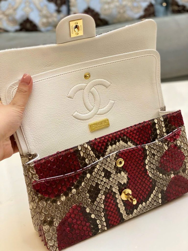 Túi Xách Nữ Chanel Classic Mãng Xà Siêu Cấp Khoá Vàng 25cm (2)