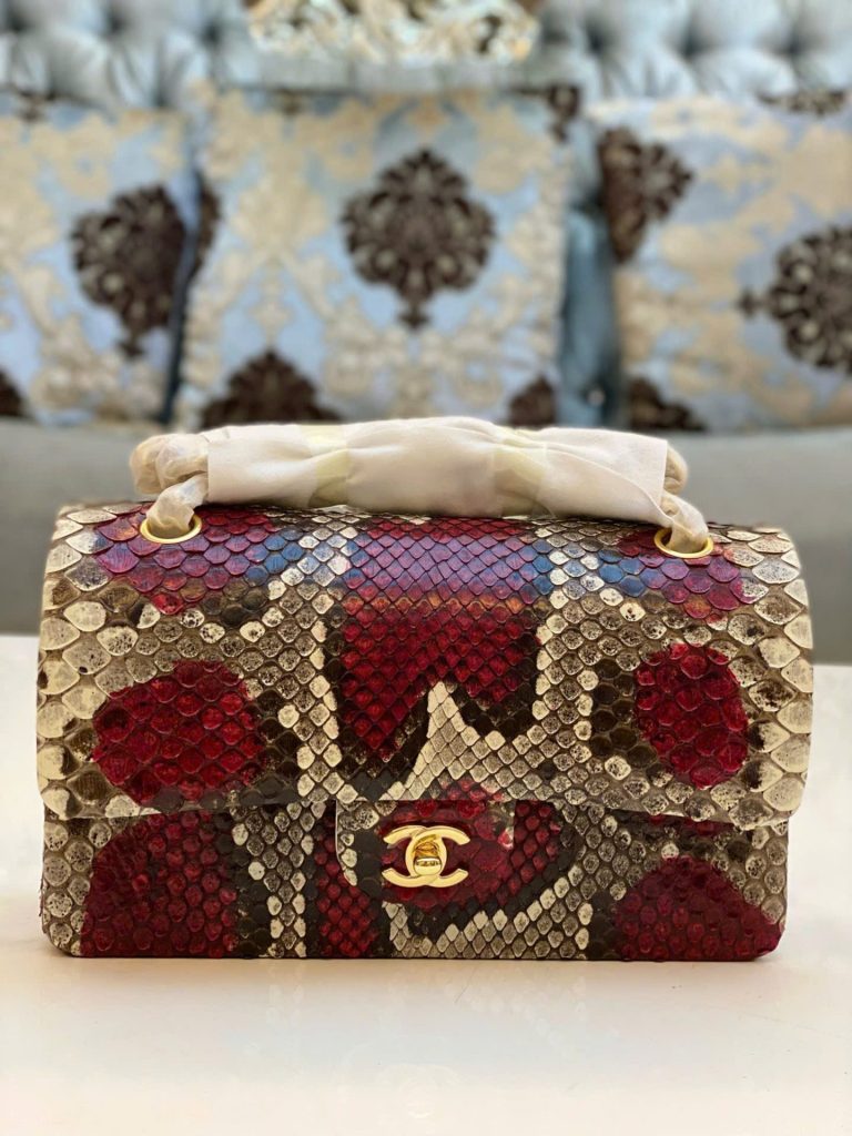 Túi Xách Nữ Chanel Classic Mãng Xà Siêu Cấp Khoá Vàng 25cm (2)