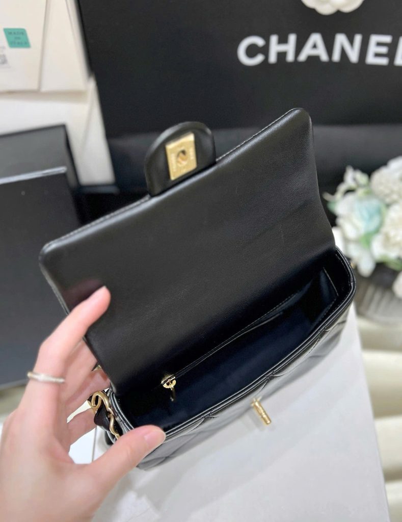 Túi Xách Nữ Chanel Flap 24K Siêu Cấp Màu Đen Khoá Vàng 21mm (2)