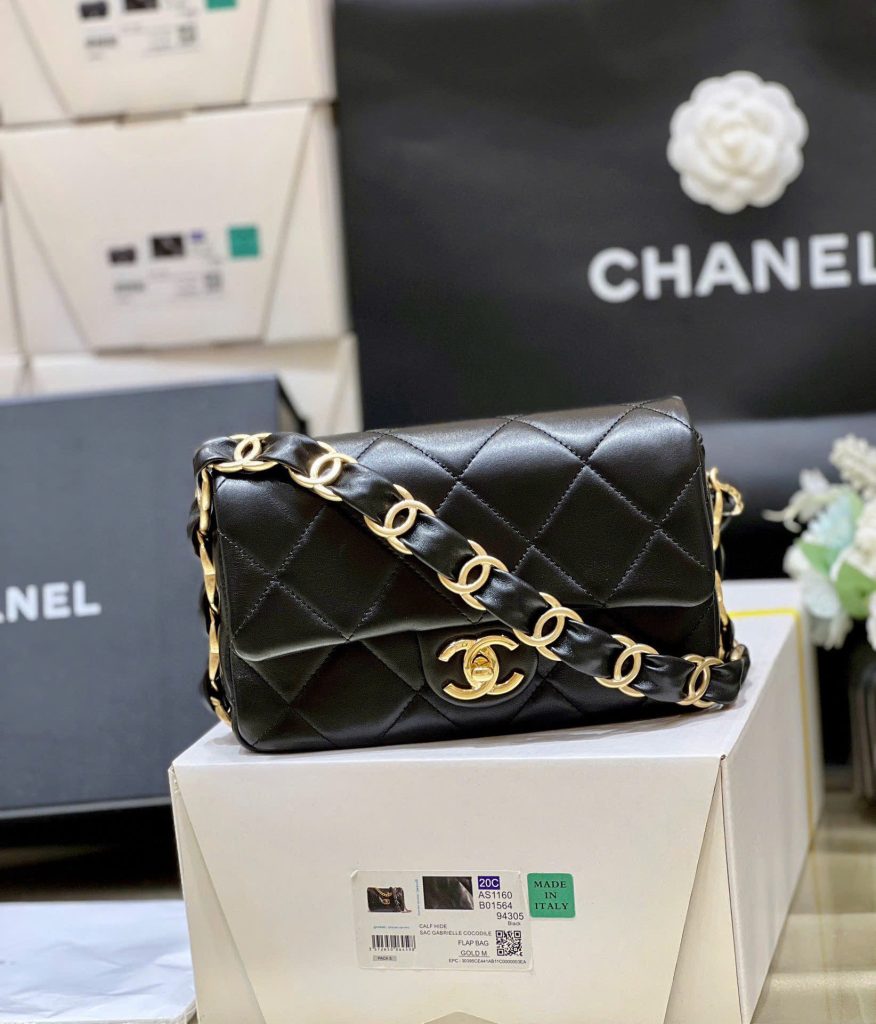 Túi Xách Nữ Chanel Flap 24K Siêu Cấp Màu Đen Khoá Vàng 21mm (2)