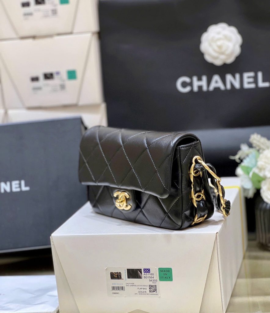 Túi Xách Nữ Chanel Flap 24K Siêu Cấp Màu Đen Khoá Vàng 21mm (2)