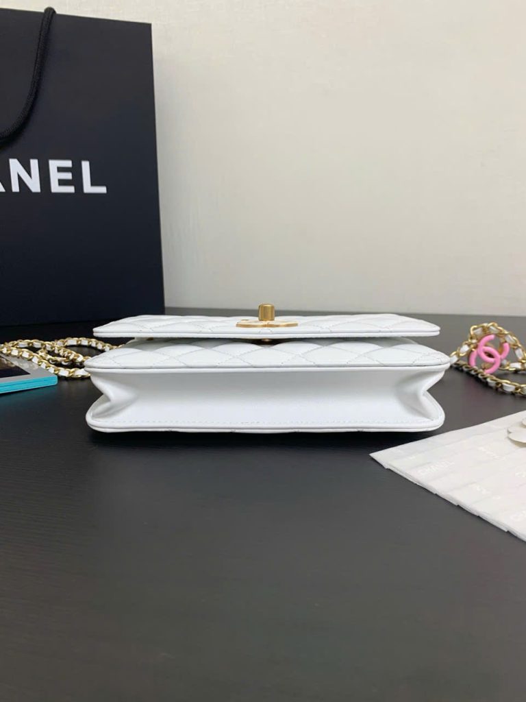 Túi Xách Nữ Chanel Woc Siêu Cấp Màu Trắng Khoá Vàng 19cm (2)