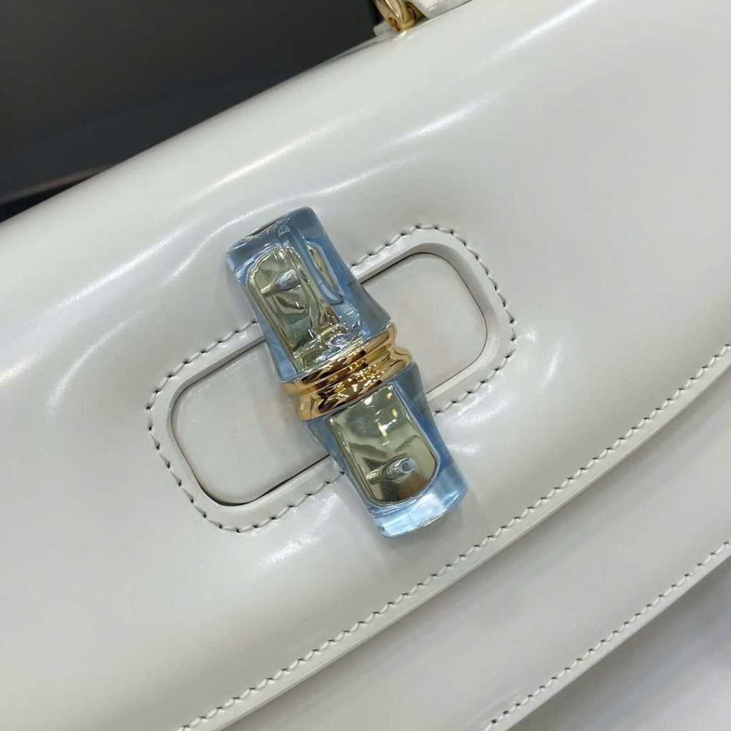 Túi Xách Nữ Gucci Bamboo Diva Like Auth Chất Da Bóng Màu Trắng 26 (2)