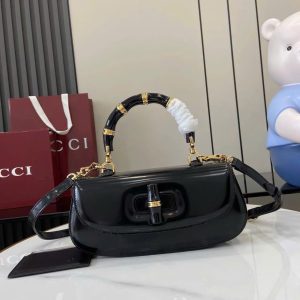 Túi Xách Nữ Gucci Bamboo Diva Siêu Cấp Chất Da Bóng Màu Đen 26 (2)