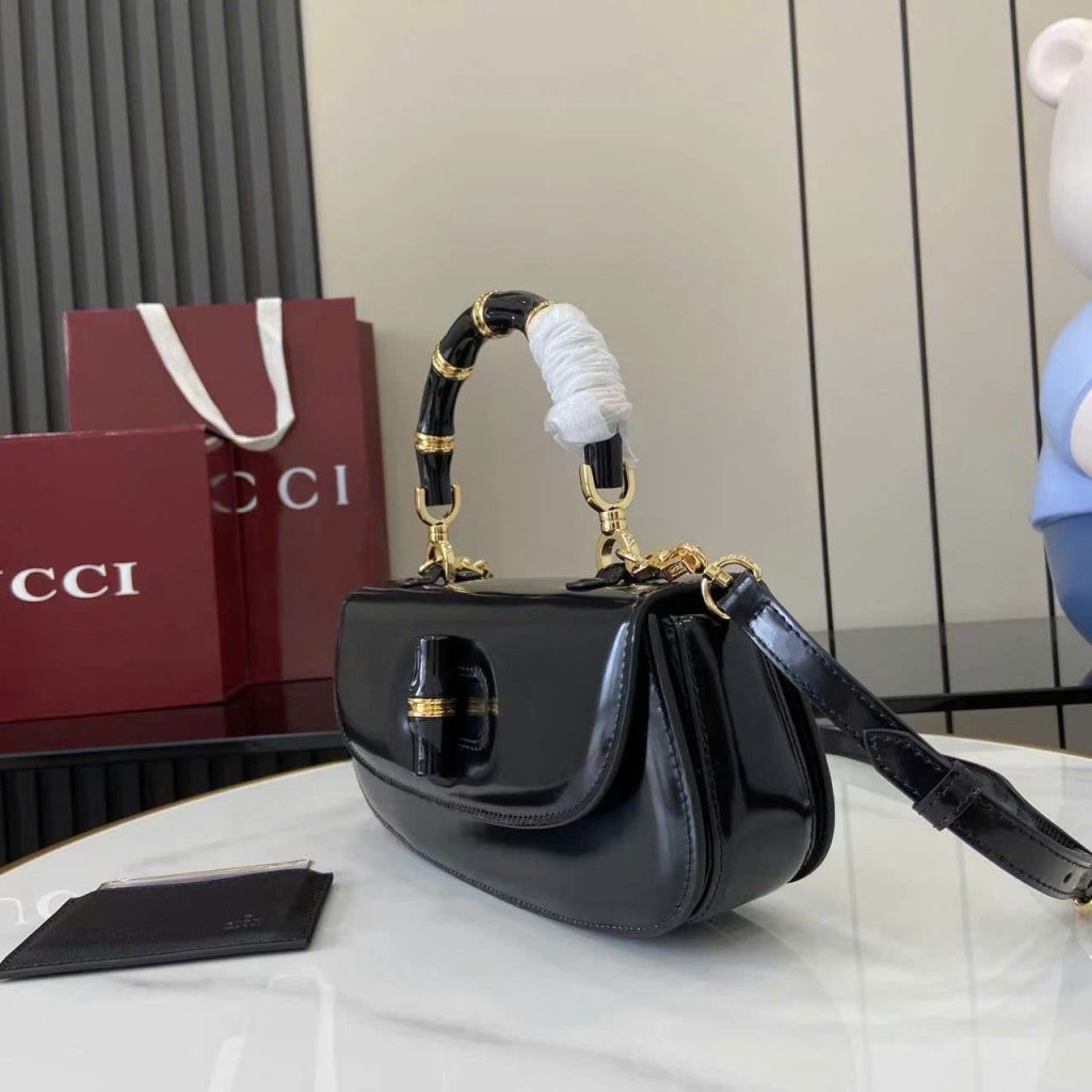 Túi Xách Nữ Gucci Bamboo Diva Siêu Cấp Chất Da Bóng Màu Đen 26 (2)