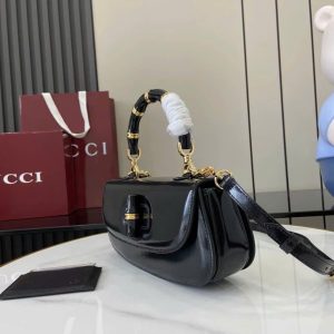 Túi Xách Nữ Gucci Bamboo Diva Siêu Cấp Chất Da Bóng Màu Đen 26 (2)