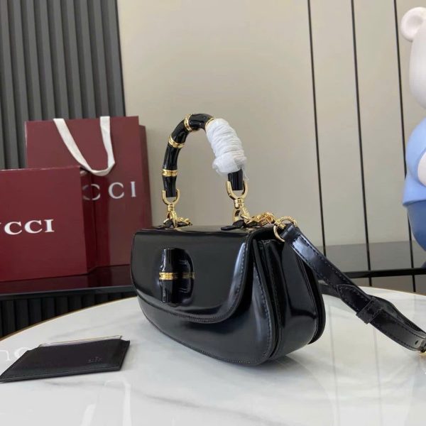 Túi Xách Nữ Gucci Bamboo Diva Siêu Cấp Chất Da Bóng Màu Đen 26 (2)