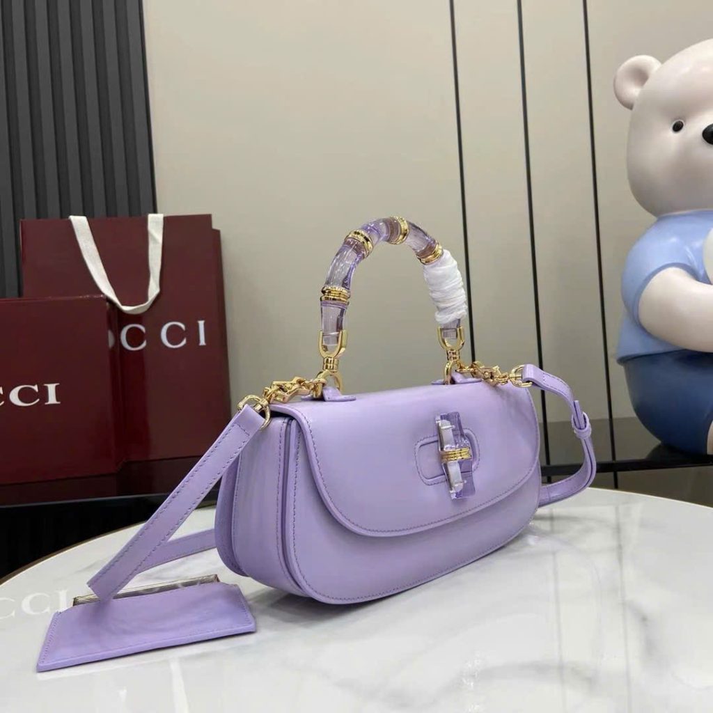 Túi Xách Nữ Hàng Hiệu Gucci Bamboo Diva Chất Da Bóng Màu Tím 26 (2)